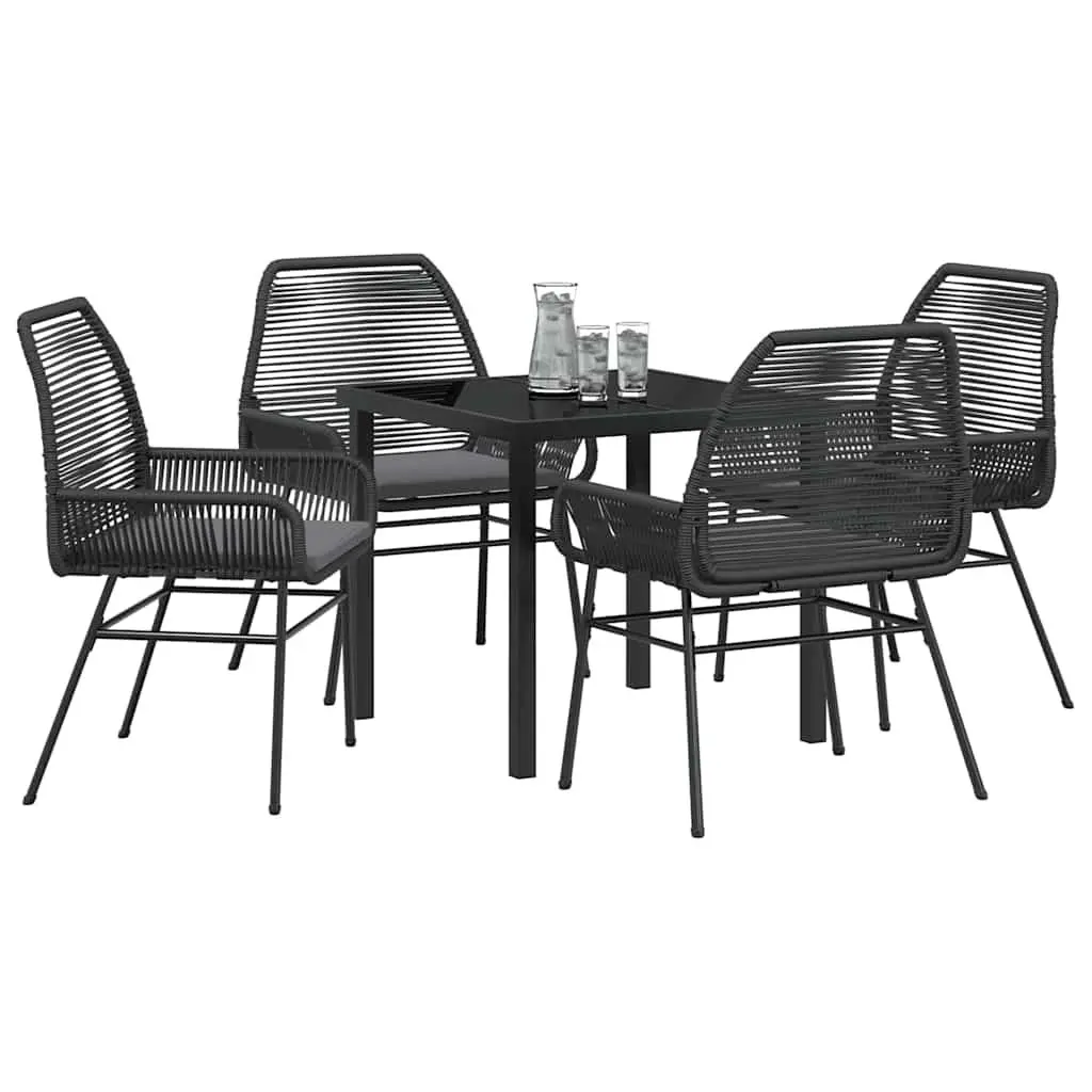5-Piece Black Poly Rattan Outdoor Dining Set