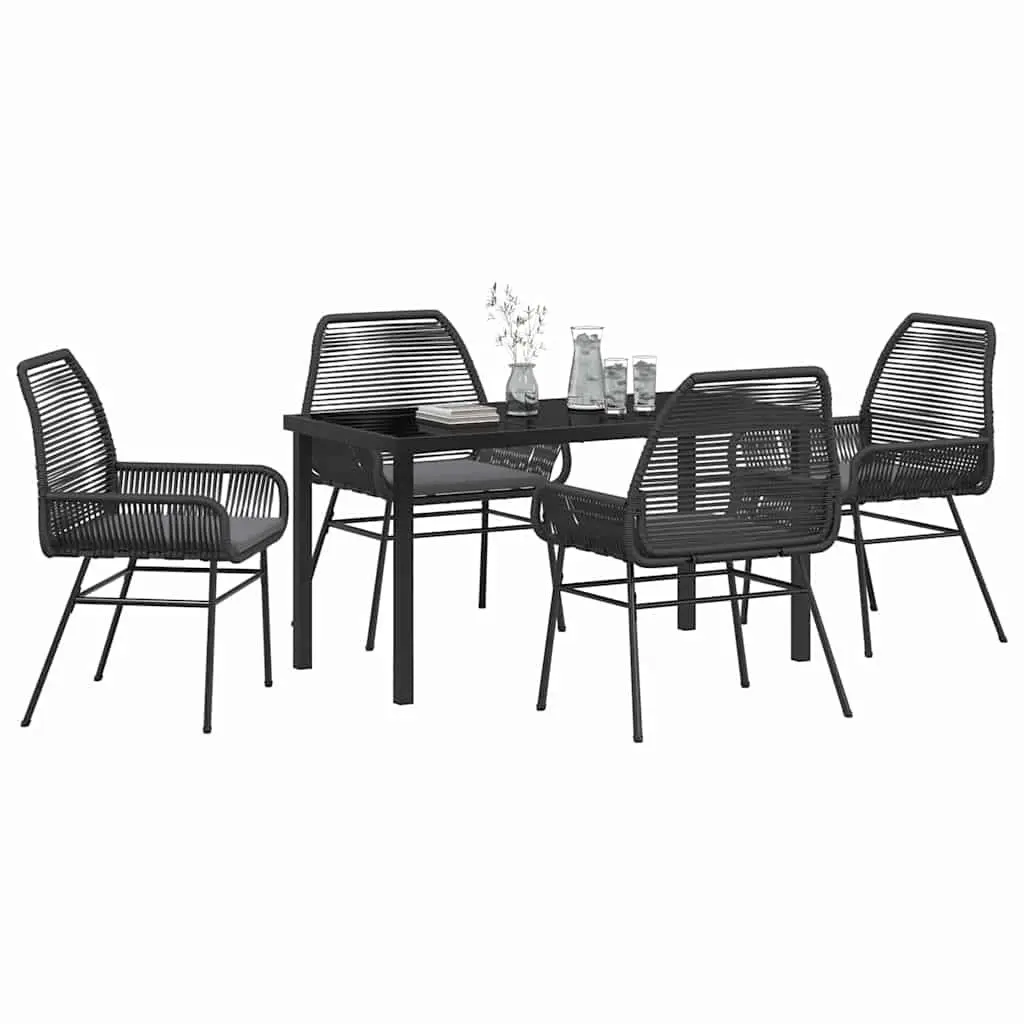 Outdoor Dining Set Black 5 Piece Poly Rattan Table Chair Cushion
