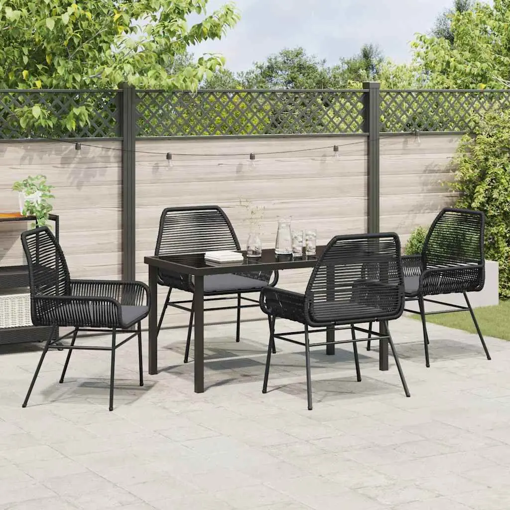 Outdoor Dining Set Black 5 Piece Poly Rattan Table Chair Cushion