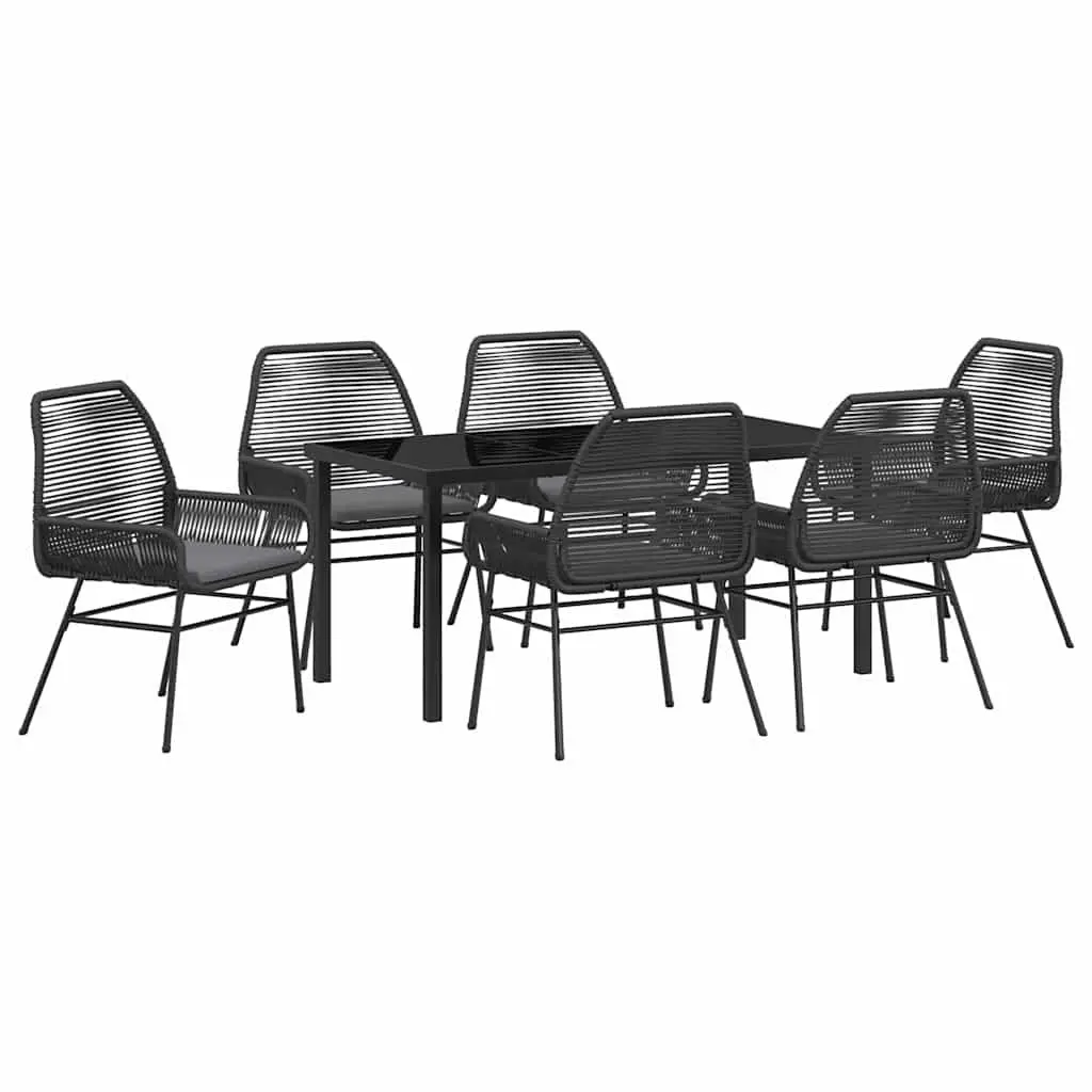 Garden Dining Set Black 7 Piece Outdoor Furniture Poly Rattan Tempered Glass