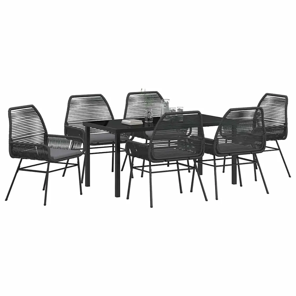 Garden Dining Set Black 7 Piece Outdoor Furniture Poly Rattan Tempered Glass