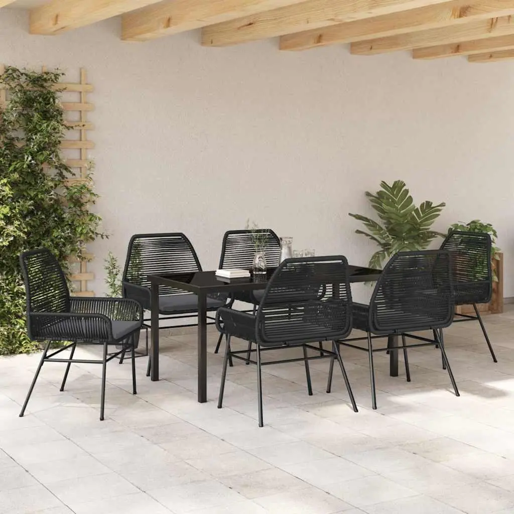 Garden Dining Set Black 7 Piece Outdoor Furniture Poly Rattan Tempered Glass