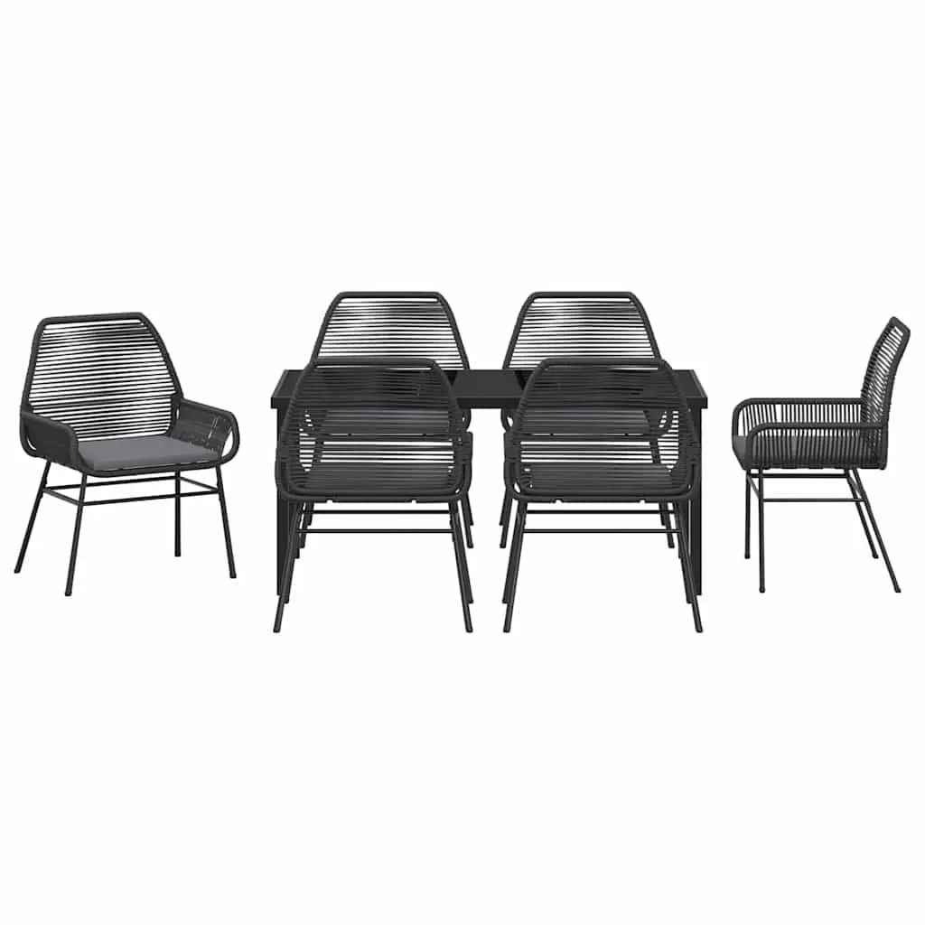 Garden Dining Set Black 7 Piece Outdoor Furniture Poly Rattan Tempered Glass