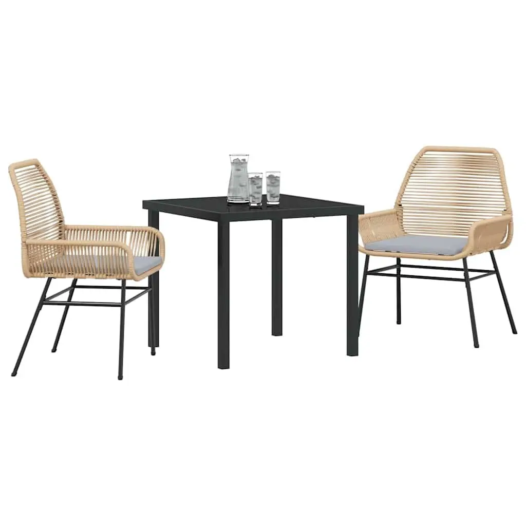 Outdoor Dining Set Brown 3 Piece Poly Rattan Table Chairs
