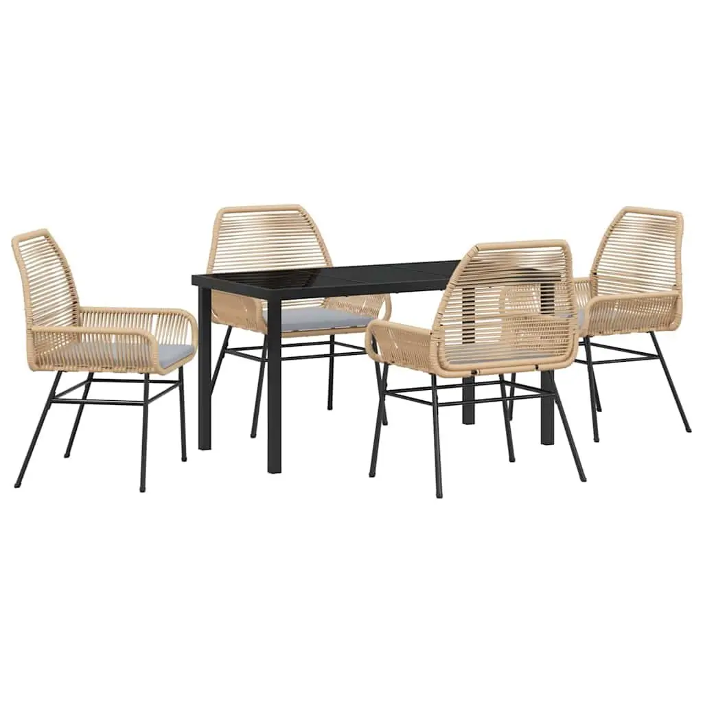 Garden Dining Set 5 Piece Outdoor Furniture Brown Poly Rattan with Cushions