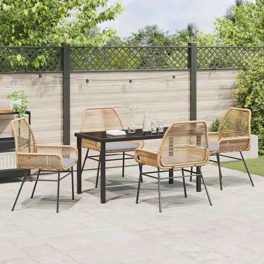 Garden Dining Set 5 Piece Outdoor Furniture Brown Poly Rattan with Cushions