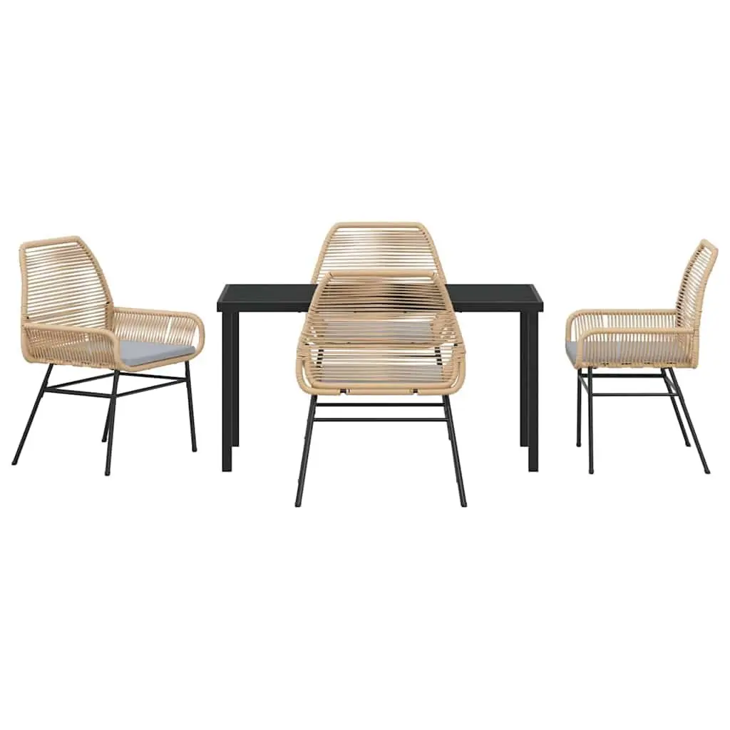 Garden Dining Set 5 Piece Outdoor Furniture Brown Poly Rattan with Cushions
