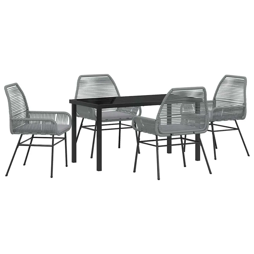Garden Dining Set 5 Pieces Outdoor Furniture Grey Poly Rattan with Cushions