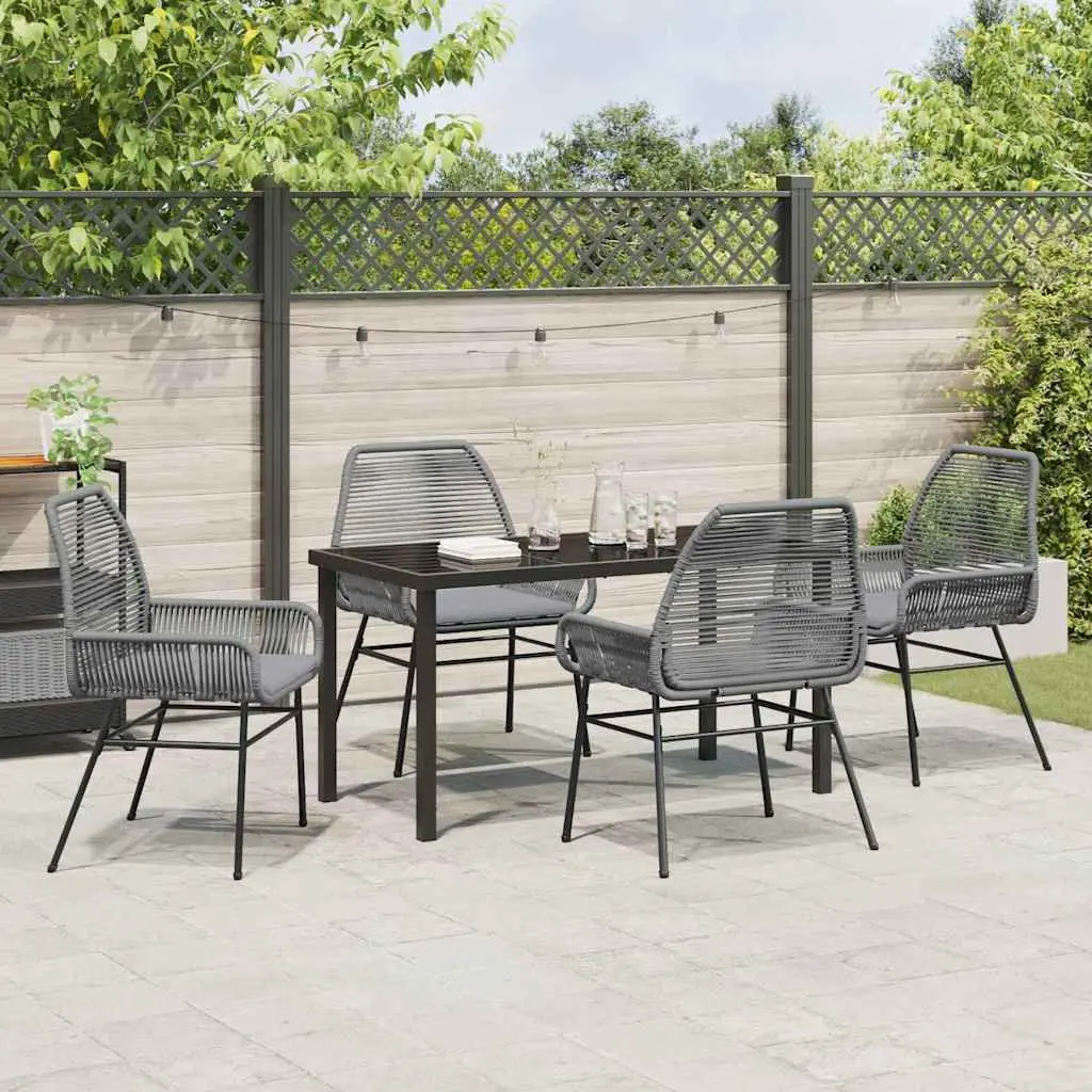 Garden Dining Set 5 Pieces Outdoor Furniture Grey Poly Rattan with Cushions