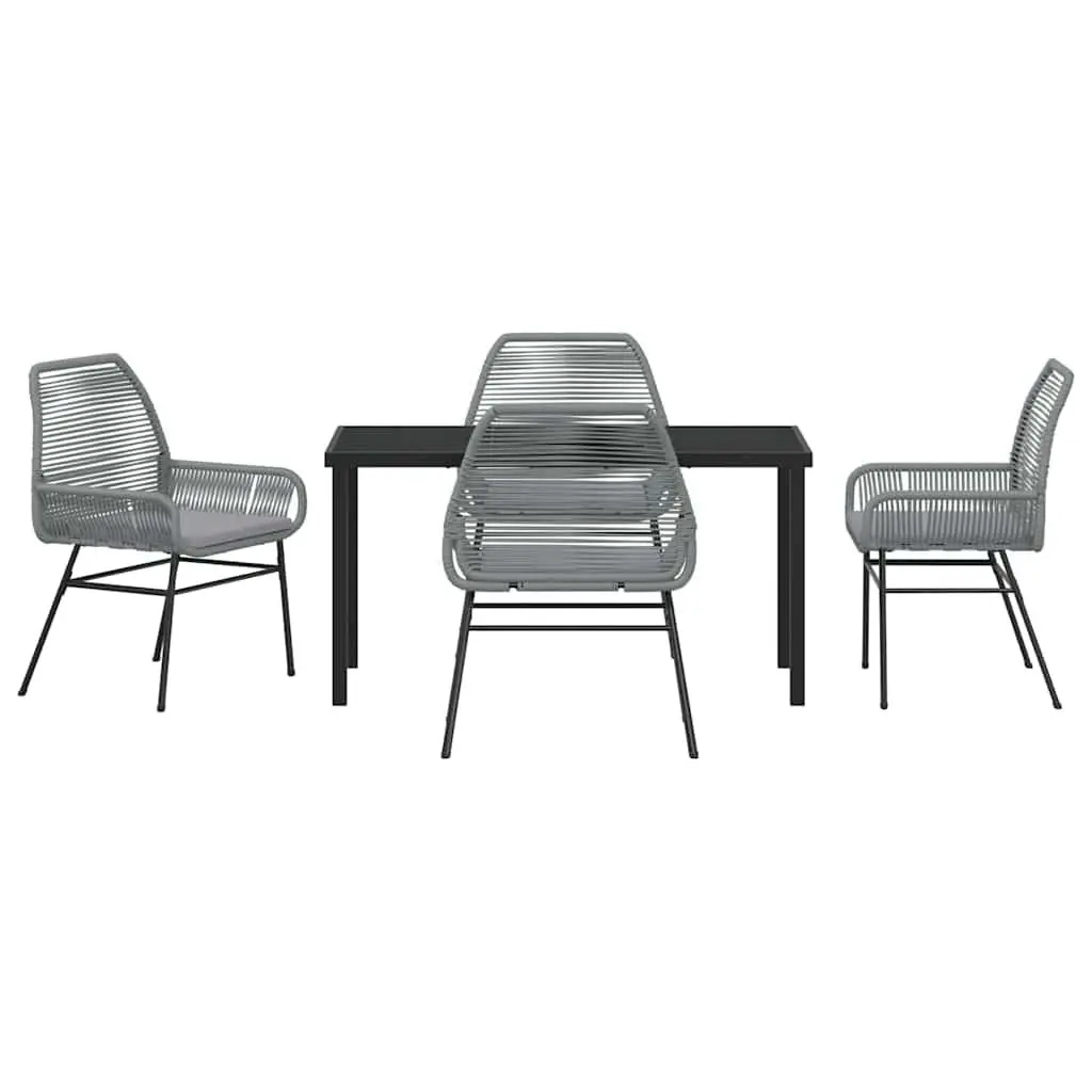 Garden Dining Set 5 Pieces Outdoor Furniture Grey Poly Rattan with Cushions