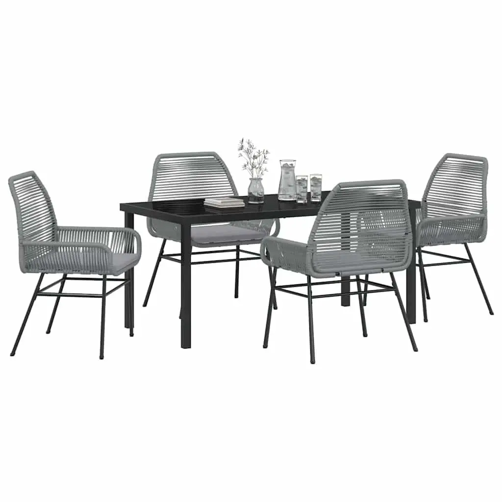 Garden Dining Set 5 Piece Grey Poly Rattan Outdoor Furniture with Cushions