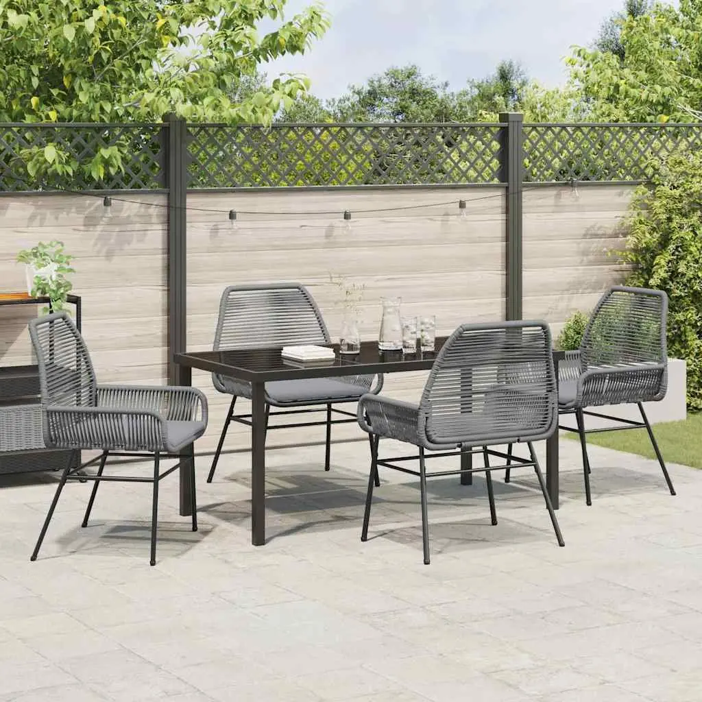 Garden Dining Set 5 Piece Grey Poly Rattan Outdoor Furniture with Cushions