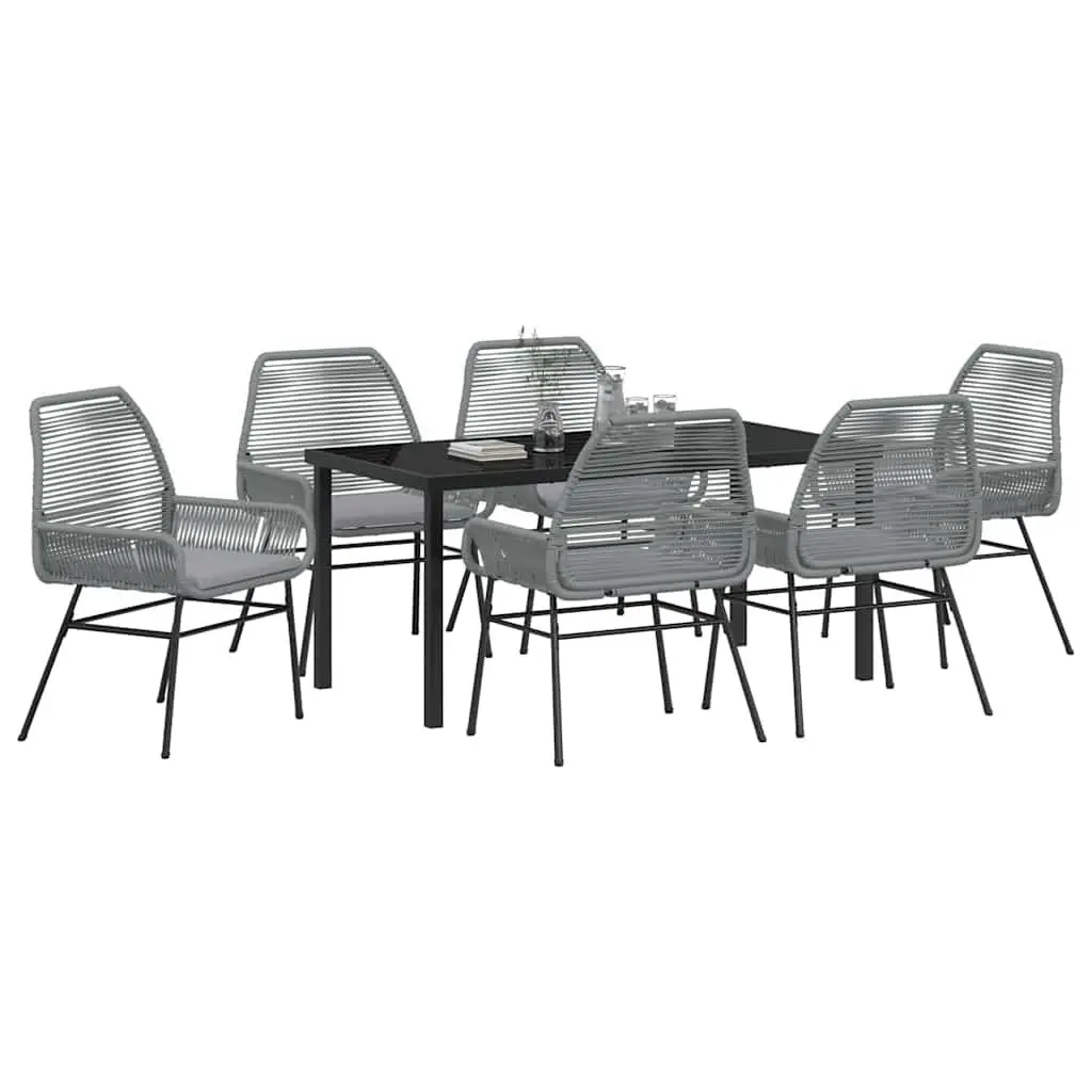 Garden Dining Set 7 Piece Outdoor Furniture Grey Poly Rattan Table Chairs