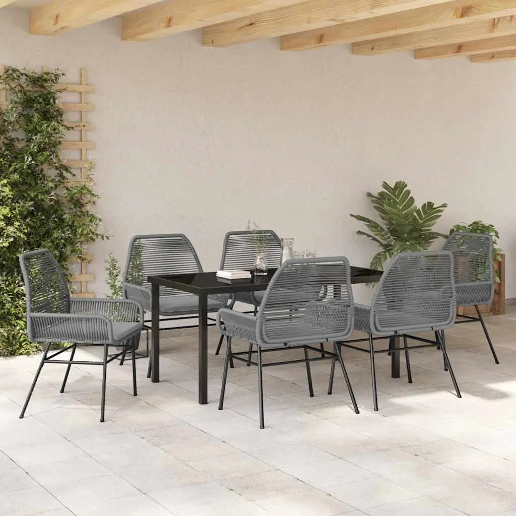 Garden Dining Set 7 Piece Outdoor Furniture Grey Poly Rattan Table Chairs