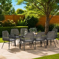 Garden Dining Set 9 Piece Outdoor Furniture Grey Poly Rattan with Cushions
