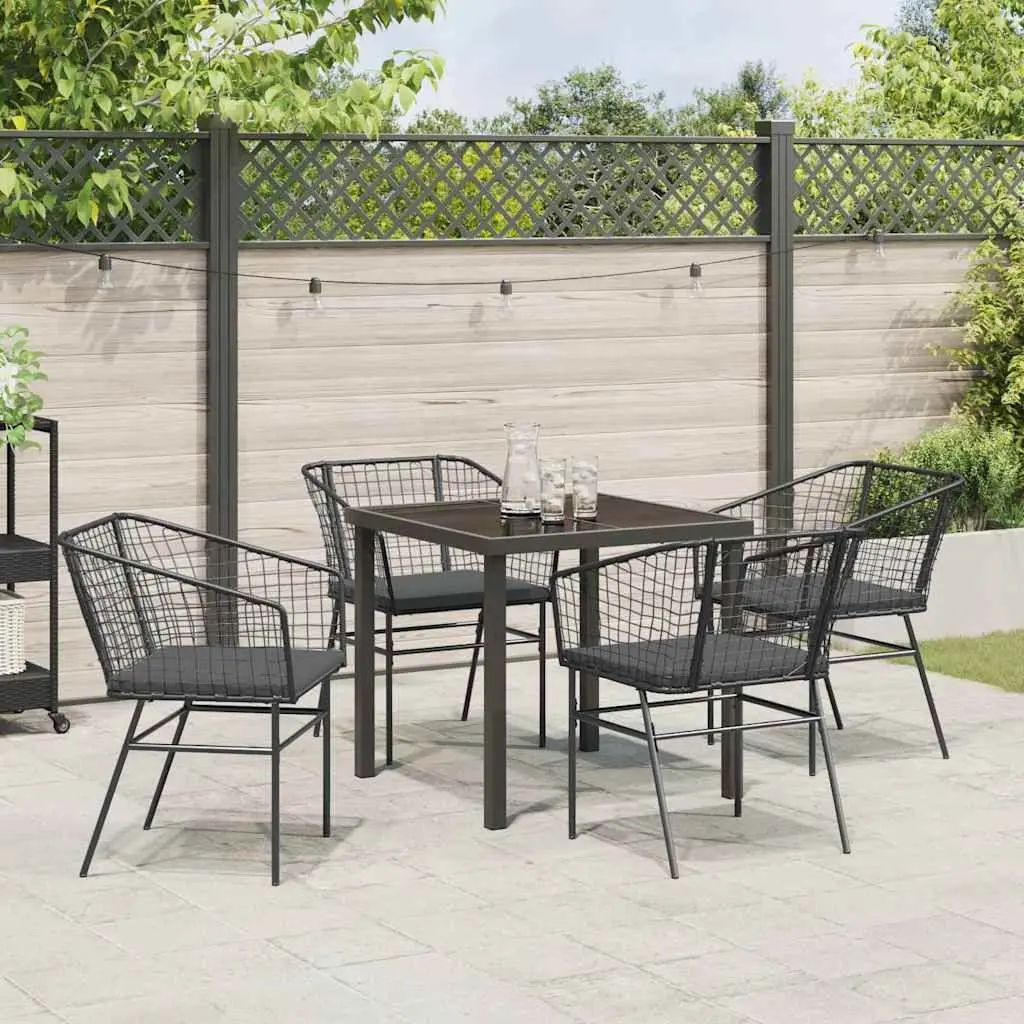 Outdoor Dining Set Black 5 Piece Poly Rattan Garden Furniture Patio Table Chairs