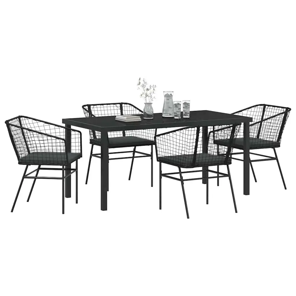 Outdoor Dining Set Black 5 Piece Garden Furniture Poly Rattan Glass Tabletop