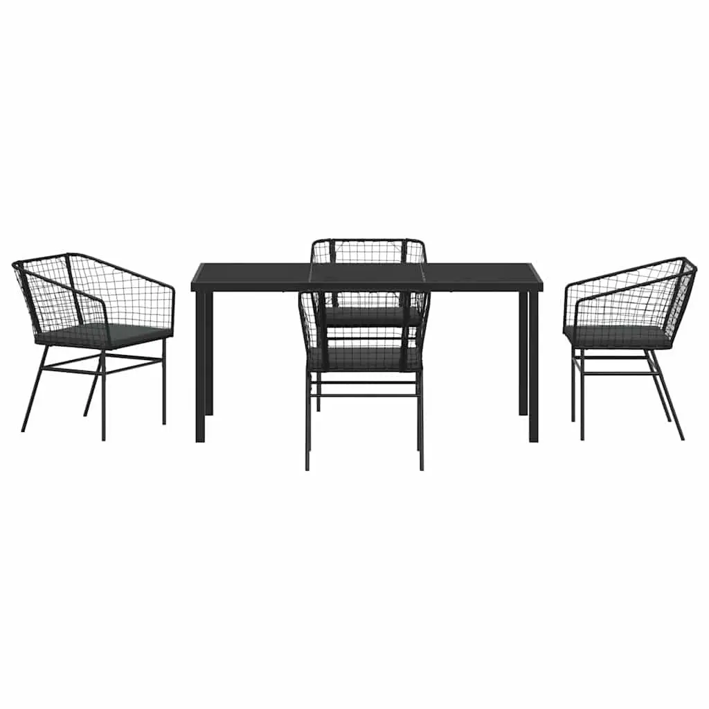 Outdoor Dining Set Black 5 Piece Garden Furniture Poly Rattan Glass Tabletop