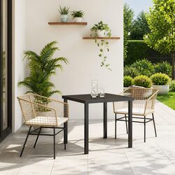 Garden Dining Set 3 Pieces Brown Poly Rattan Outdoor Furniture Glass Tabletop