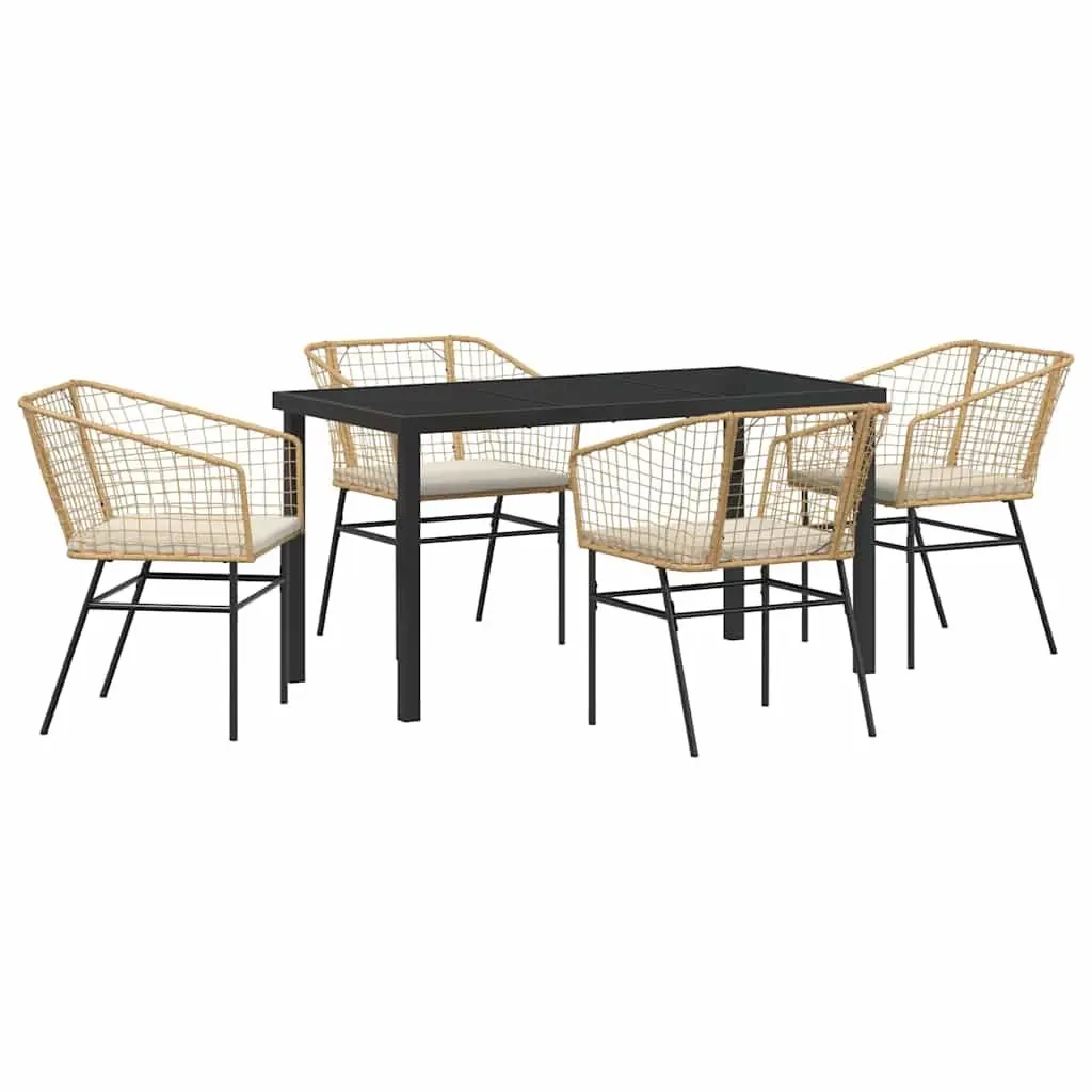 Garden Dining Set 5 pcs Brown Outdoor Furniture Poly Rattan Glass Top Table