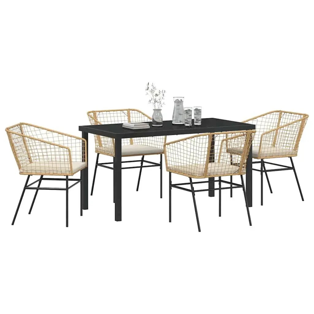 Garden Dining Set 5 pcs Brown Outdoor Furniture Poly Rattan Glass Top Table