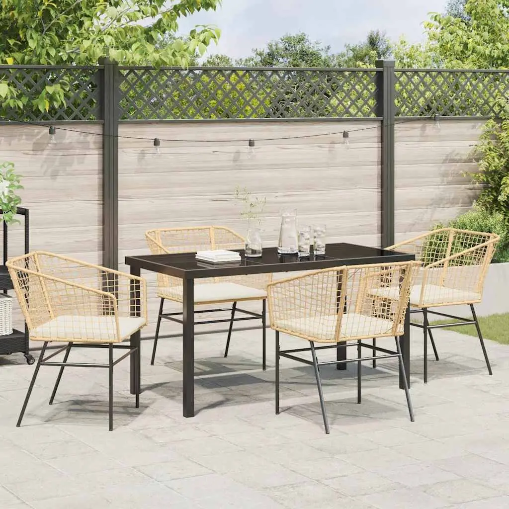Garden Dining Set 5 pcs Brown Outdoor Furniture Poly Rattan Glass Top Table