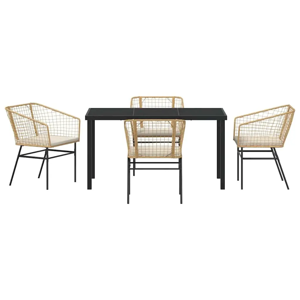 Garden Dining Set 5 pcs Brown Outdoor Furniture Poly Rattan Glass Top Table