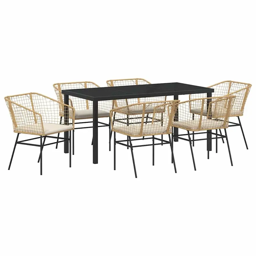 Garden Dining Set Brown 7 Pieces Outdoor Furniture Patio Table Chairs Glass Top