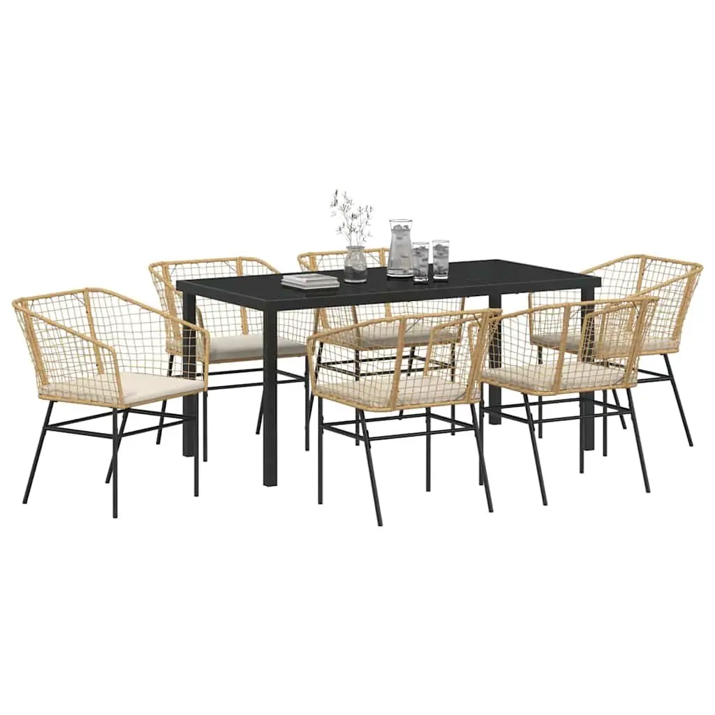 Garden Dining Set Brown 7 Pieces Outdoor Furniture Patio Table Chairs Glass Top