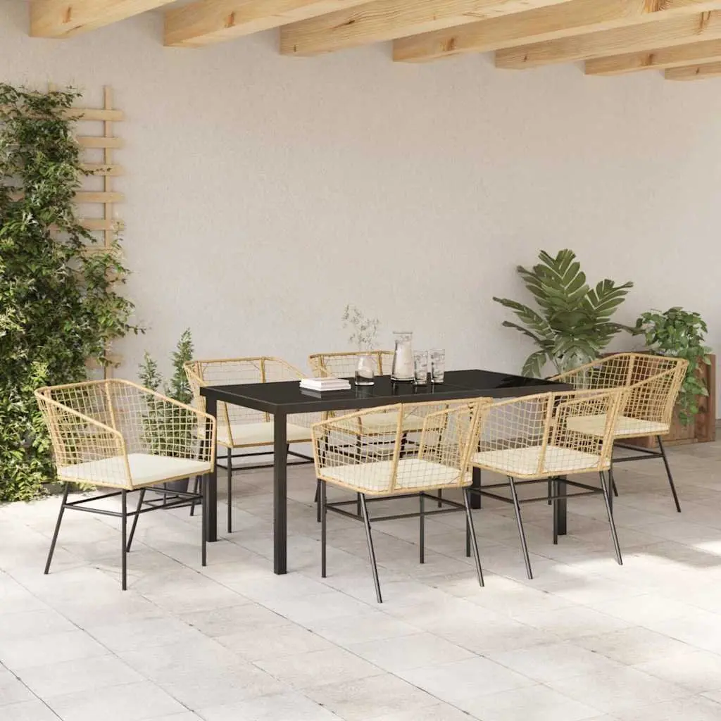 Garden Dining Set Brown 7 Pieces Outdoor Furniture Patio Table Chairs Glass Top
