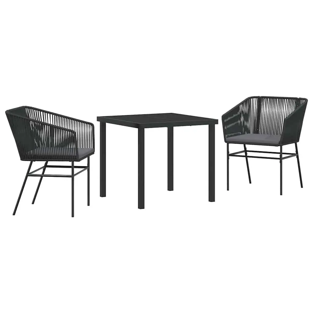 Garden Dining Set Black 3 Piece Outdoor Patio Furniture Steel Tempered Glass