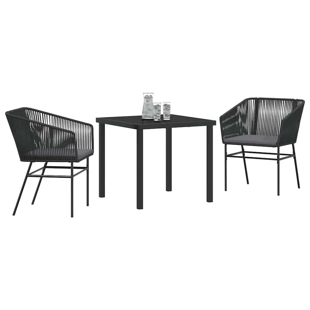 Garden Dining Set Black 3 Piece Outdoor Patio Furniture Steel Tempered Glass