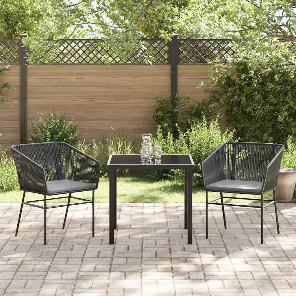Garden Dining Set Black 3 Piece Outdoor Patio Furniture Steel Tempered Glass