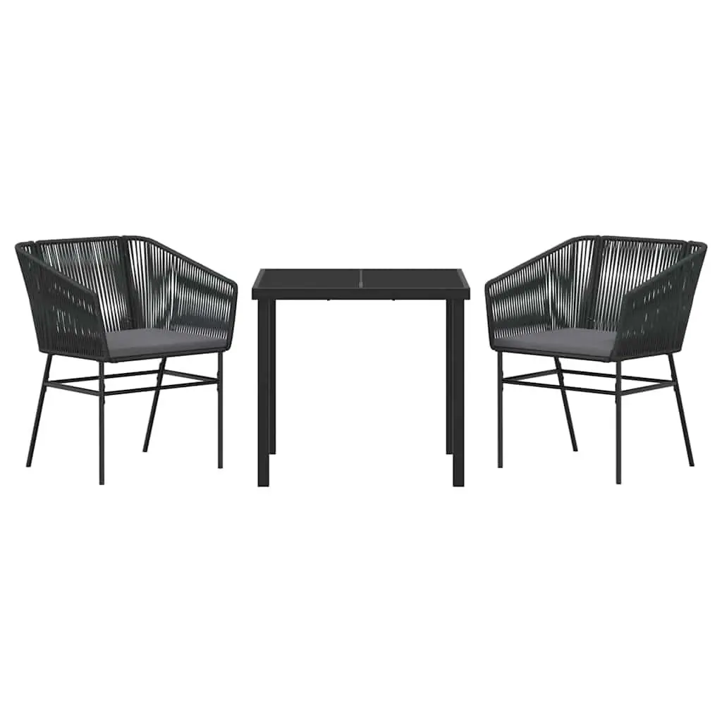 Garden Dining Set Black 3 Piece Outdoor Patio Furniture Steel Tempered Glass