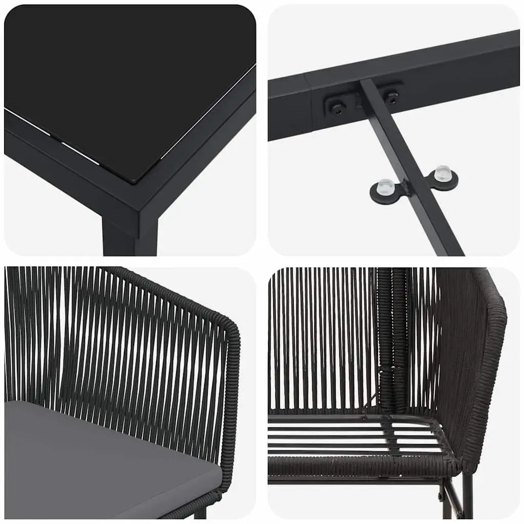 Garden Dining Set Black 3 Piece Outdoor Patio Furniture Steel Tempered Glass
