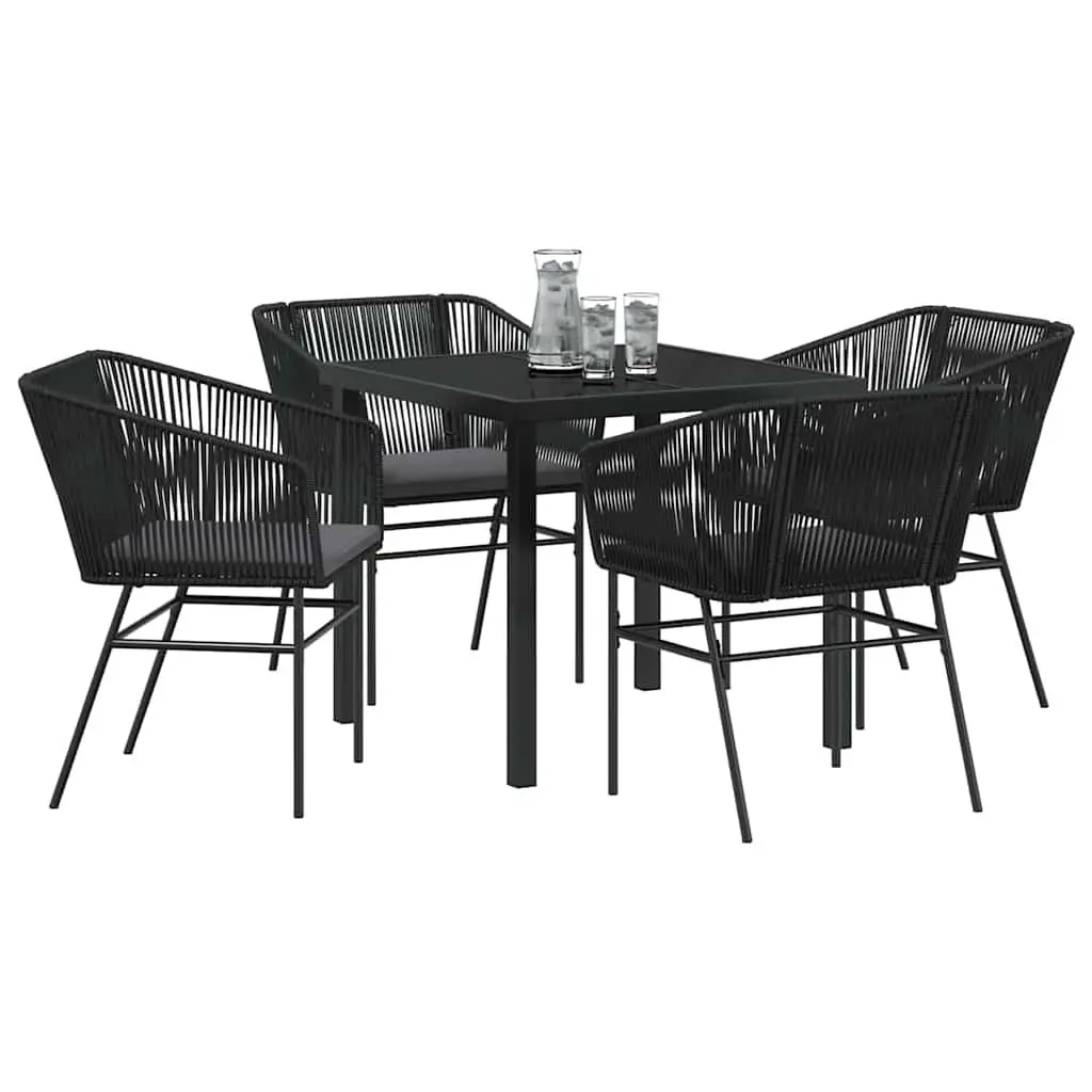 Garden Dining Set Black 5 Piece Outdoor Furniture Rectangular Table Chairs with Cushions