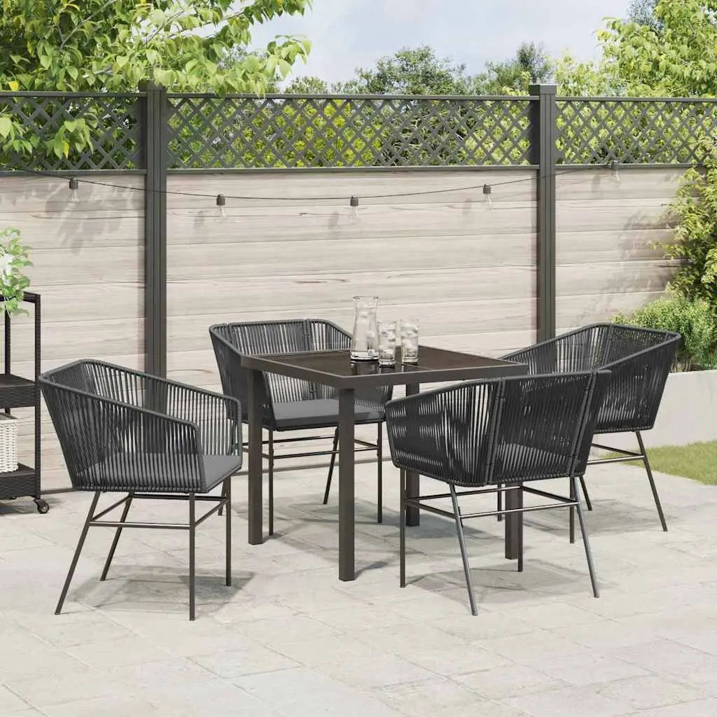 Garden Dining Set Black 5 Piece Outdoor Furniture Rectangular Table Chairs with Cushions