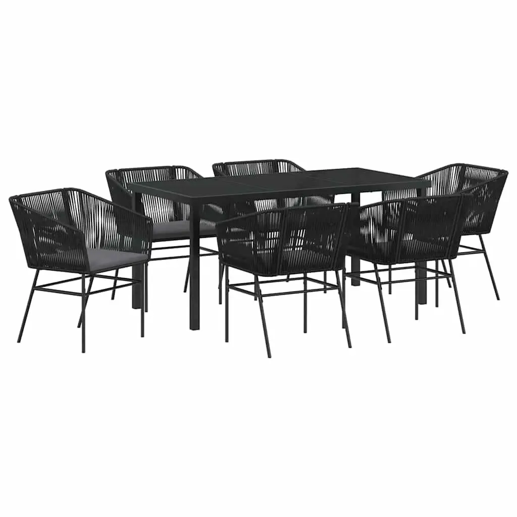 Garden Dining Set Black 7 Piece Rectangular Table with 6 Chairs and Weatherproof Cushions