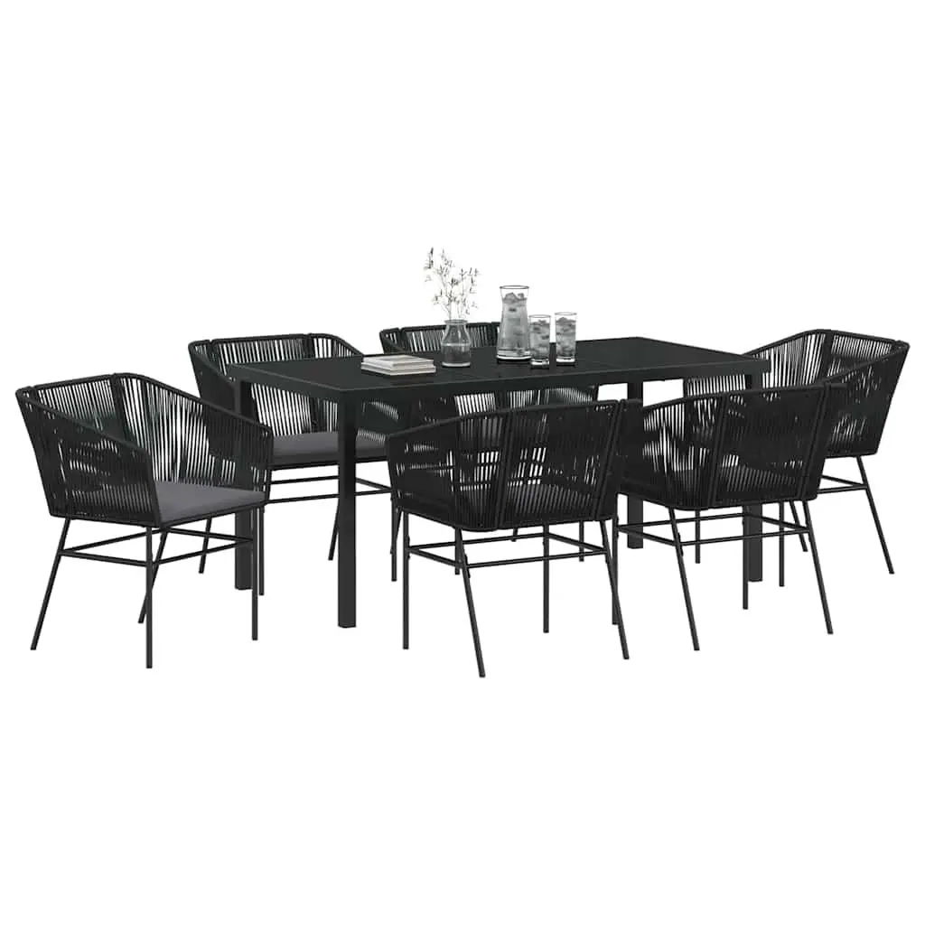 Garden Dining Set Black 7 Piece Rectangular Table with 6 Chairs and Weatherproof Cushions