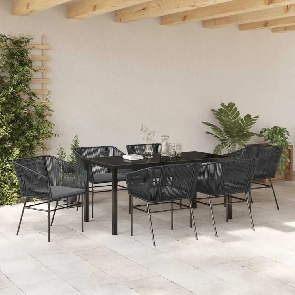 Garden Dining Set Black 7 Piece Rectangular Table with 6 Chairs and Weatherproof Cushions