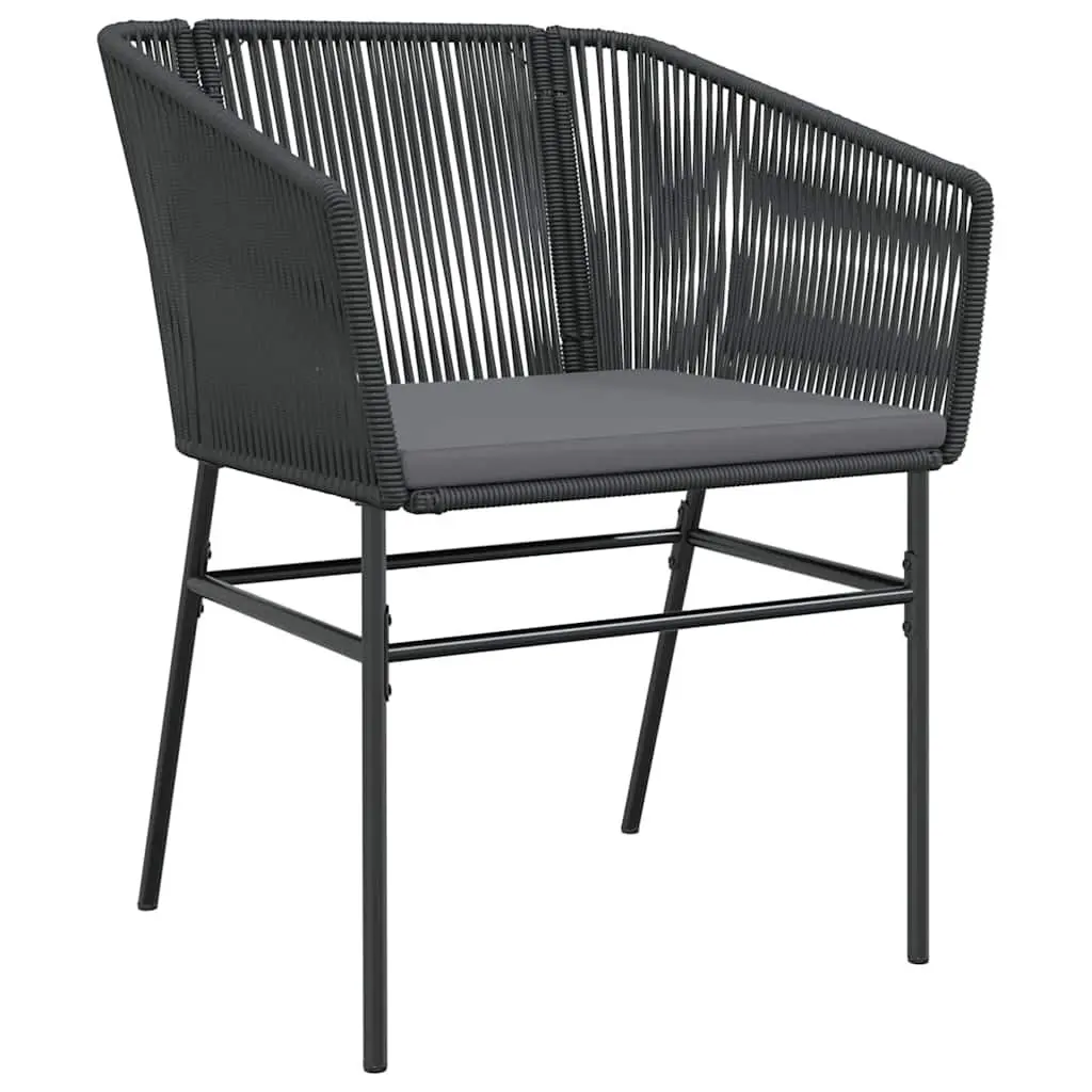 Garden Dining Set Black 7 Piece Rectangular Table with 6 Chairs and Weatherproof Cushions