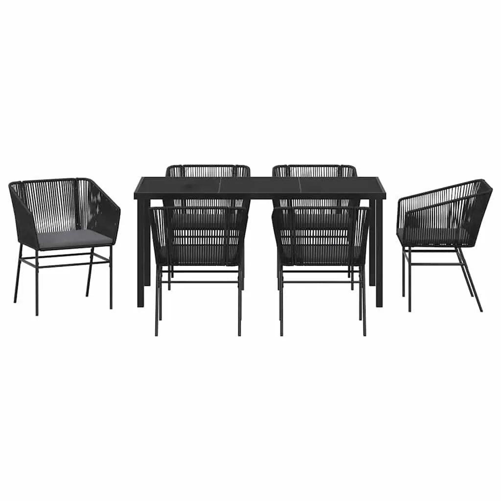Garden Dining Set Black 7 Piece Rectangular Table with 6 Chairs and Weatherproof Cushions