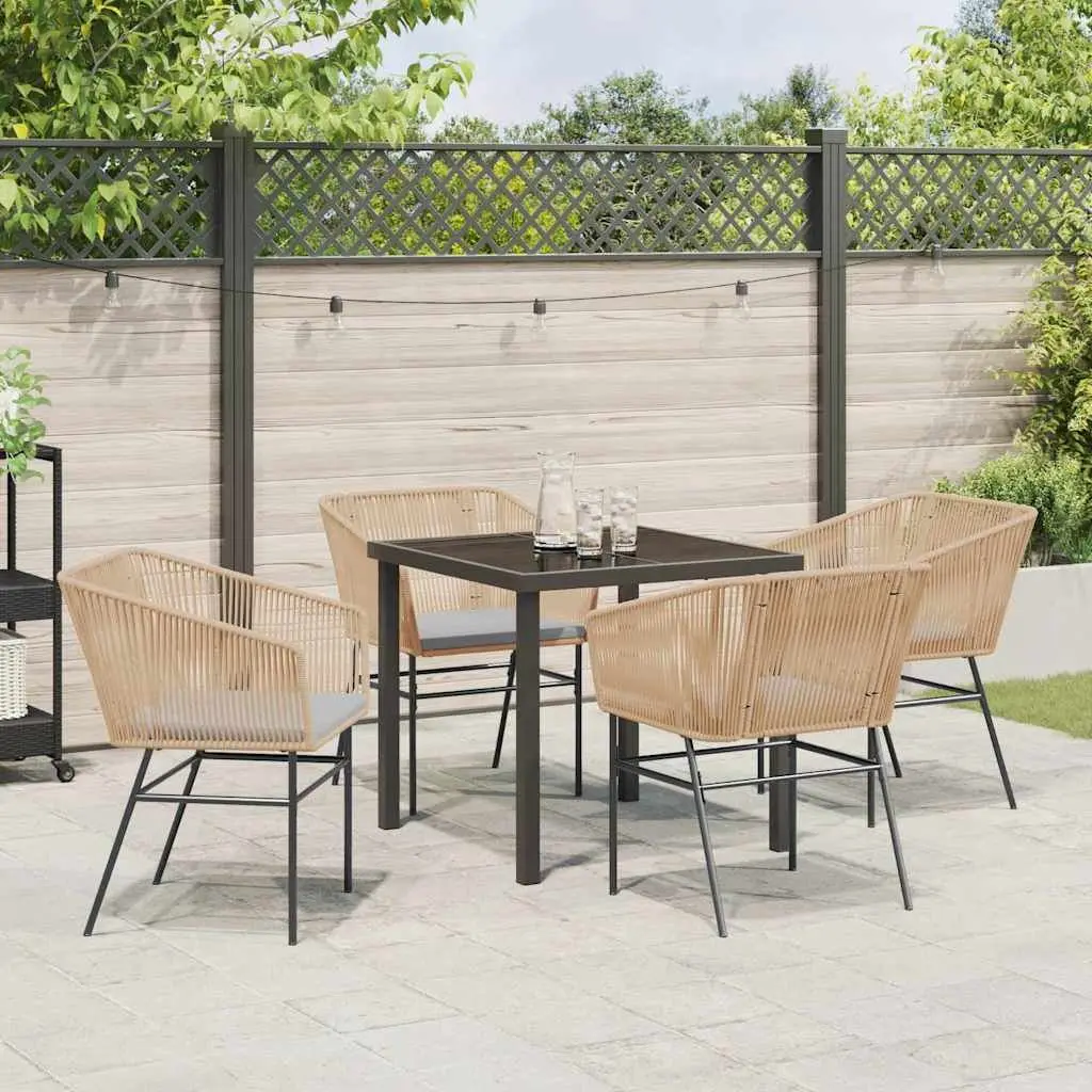 Garden Dining Set 5 Piece Outdoor Furniture Brown Steel Frame Tempered Glass