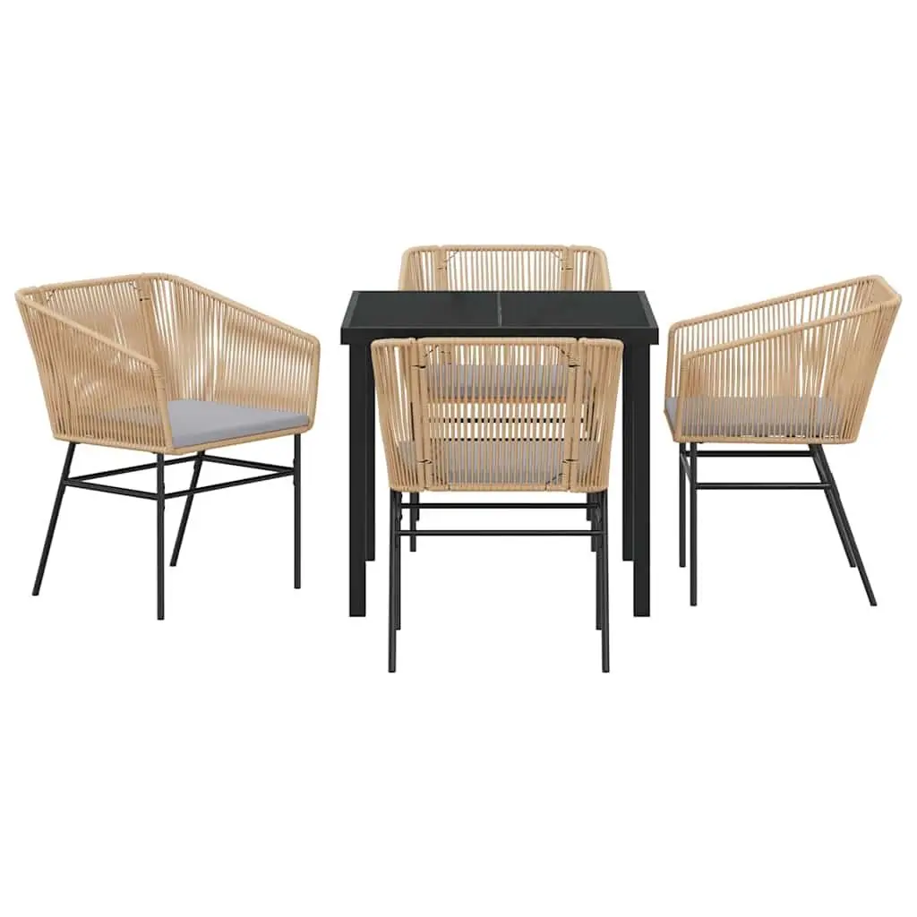 Garden Dining Set 5 Piece Outdoor Furniture Brown Steel Frame Tempered Glass