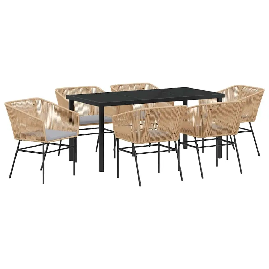 Garden Dining Set 7-Piece Outdoor Furniture Steel Frame Tempered Glass Top