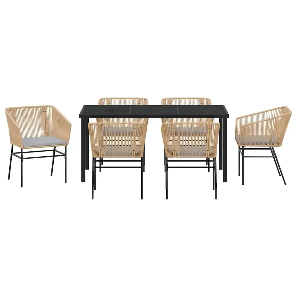 Garden Dining Set 7-Piece Outdoor Furniture Steel Frame Tempered Glass Top