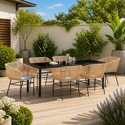 Sleek 7-Piece Brown Steel Outdoor Dining Set