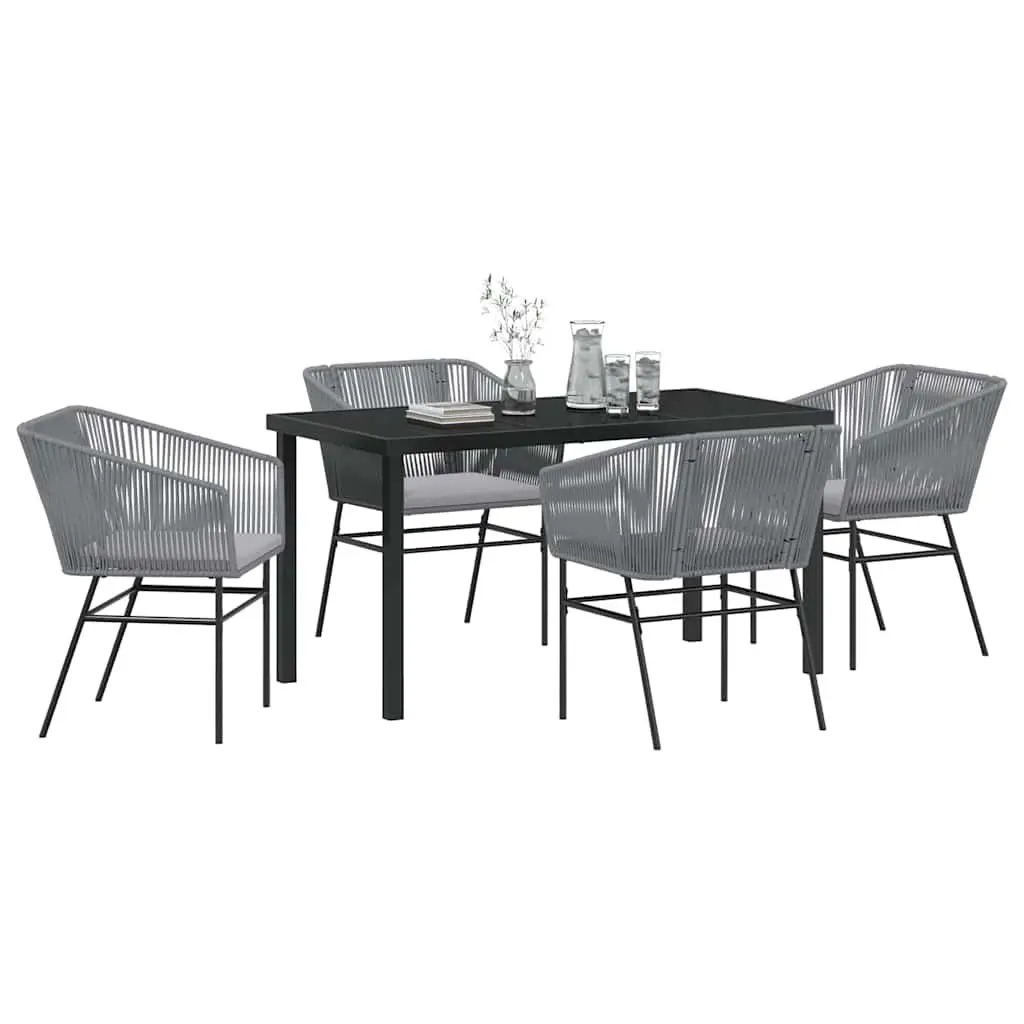 Garden Dining Set 5 Piece Outdoor Furniture Patio Table Chairs Grey Steel Glass