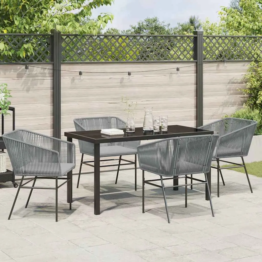 Garden Dining Set 5 Piece Outdoor Furniture Patio Table Chairs Grey Steel Glass