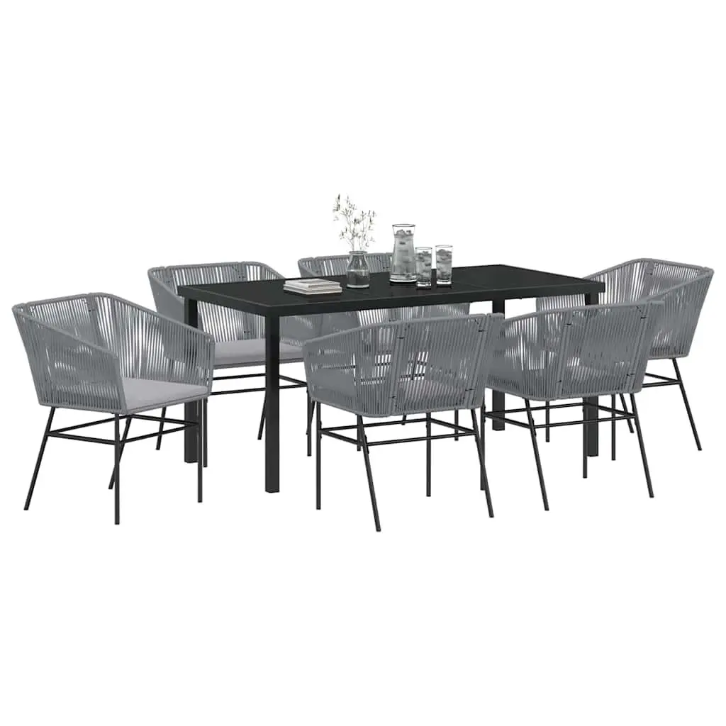 Garden Dining Set 7 Piece Outdoor Furniture Patio Table Chairs Grey Steel